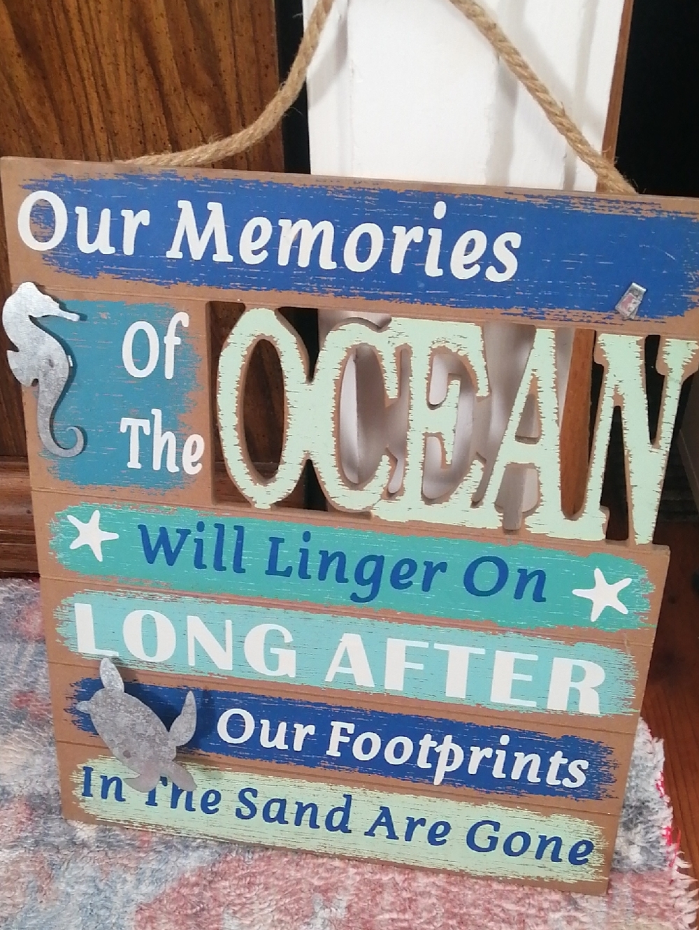 Beach Themed Wall Sign - Ocean Memories Decorative Plaque - Blue & Teal